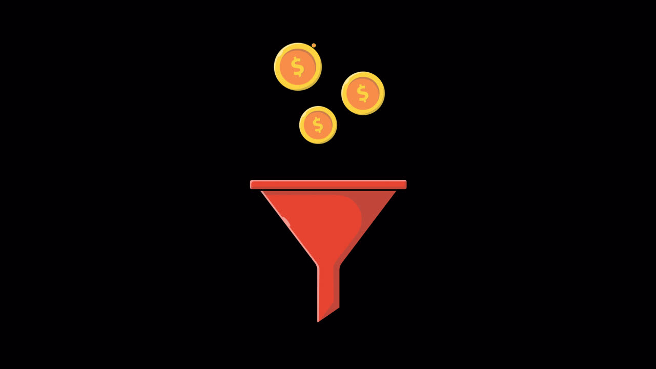 Animated Dollar Coins Falling into a Red Funnel