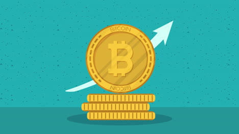 golden bitcoins with arrow statistics animation