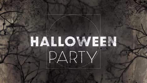 Halloween-Partytext-über-Gruseligen-Ästen-Auf-Grauem-Grunge-Hintergrund