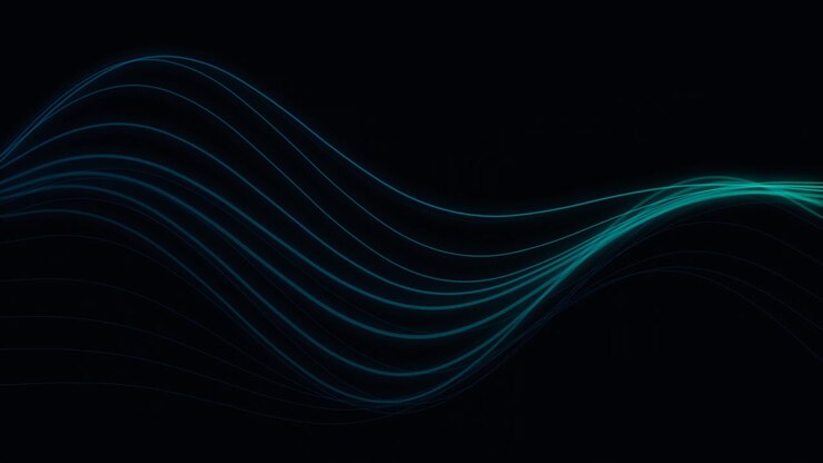Abstract Glowing Blue and Green Wave Lines on Black Background