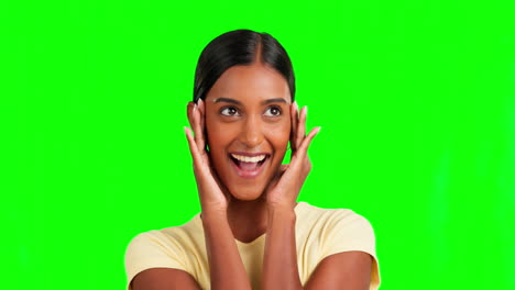 Wow,-happy-and-face-of-a-woman-on-a-green-screen