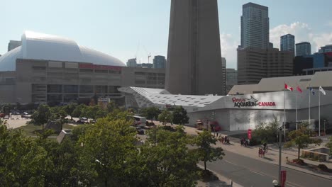 aerial view of the base of cn tower