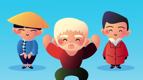 asian culture group of men animation