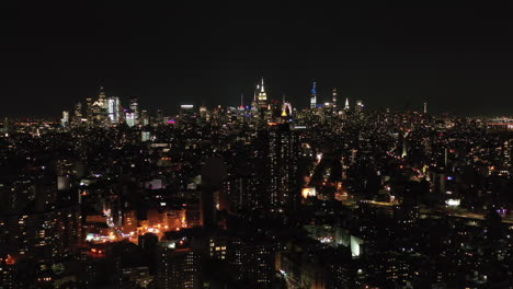 beautiful drone shot showing new york city night