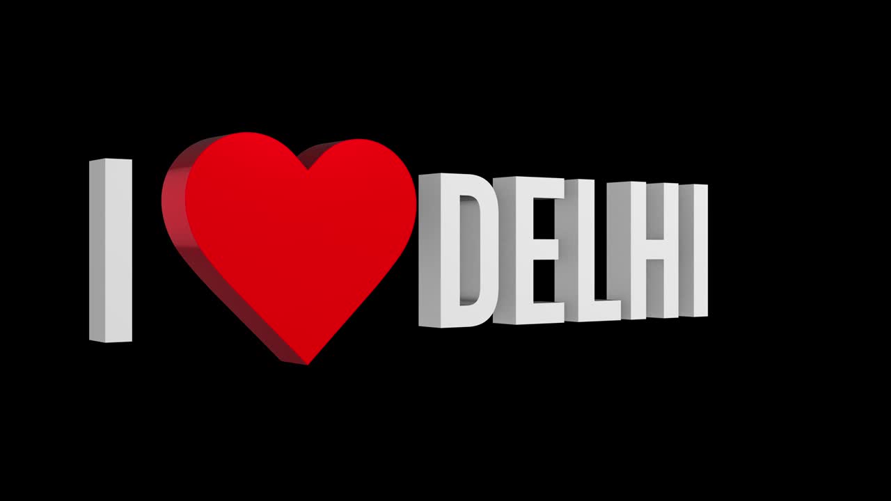 me encanta delhi. texto y corazón 3d. canal alfa