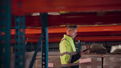 warehouse worker using tablet for inventory management