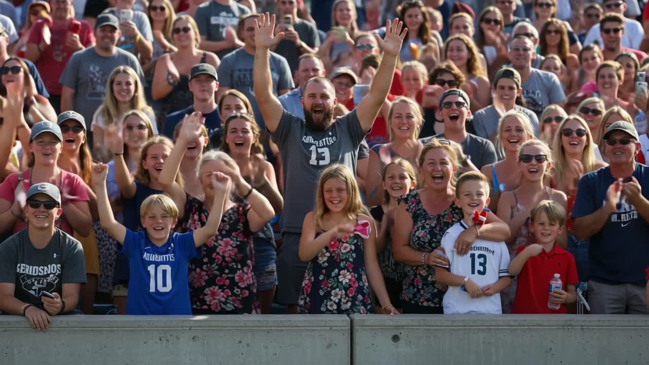 A Vibrant Crowd Celebrating Together: Enthusiastic Fans Cheer and Wave With Joy in a Packed Stadium, Creating a Memorable Atmosphere of Excitement and Community