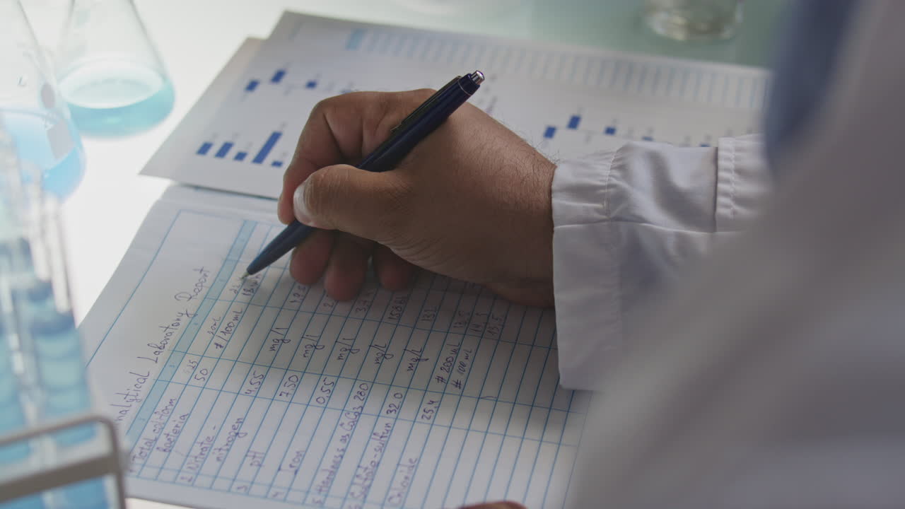Hands of Scientist Taking Notes on Laboratory Report