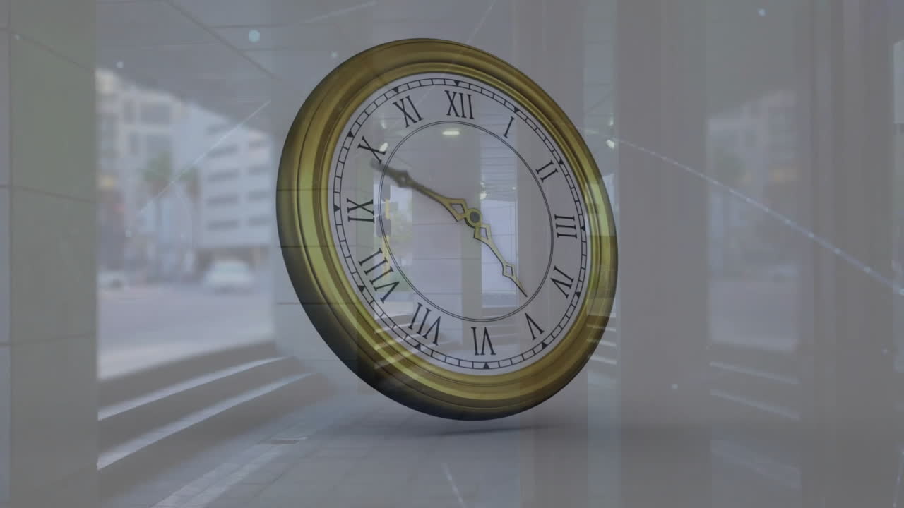 animación del reloj que hace tic-tac sobre la ciudad ocupada