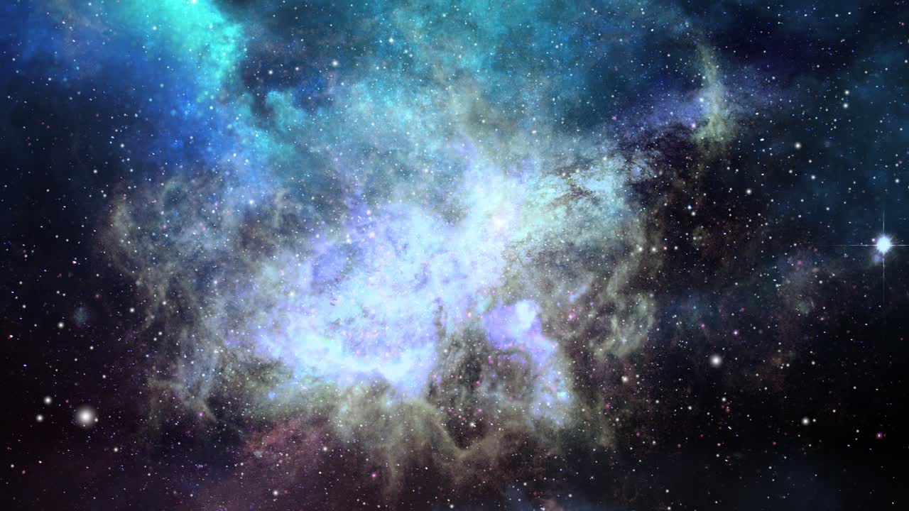 blue nebula clouds and galaxies moving in the vast universe