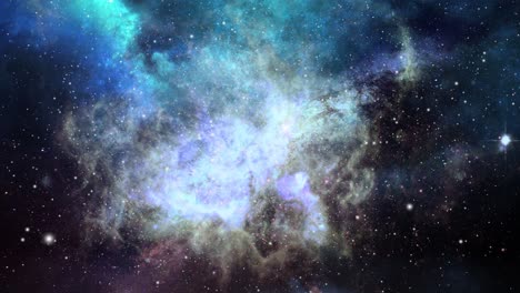 blue nebula clouds and galaxies moving in the vast universe