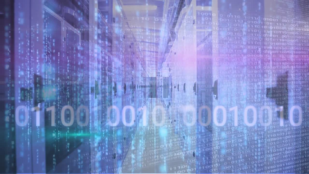 Animation of binary coding and data processing over computer servers