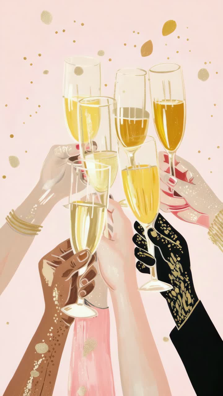 A celebratory video concept with diverse hands toasting champagne