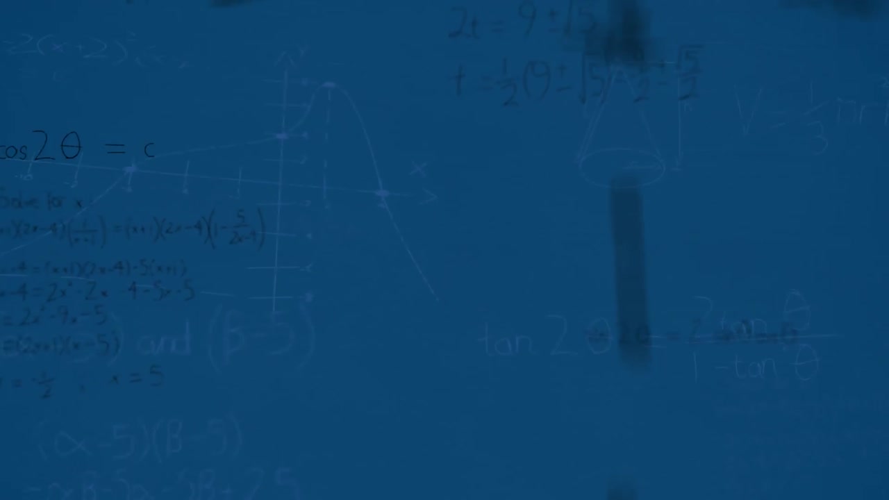 animación de ecuaciones matemáticas y diagramas flotando contra un fondo azul