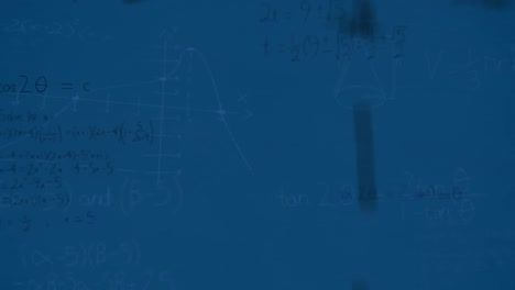 Animation-of-mathematical-equations-and-diagrams-floating-against-blue-background