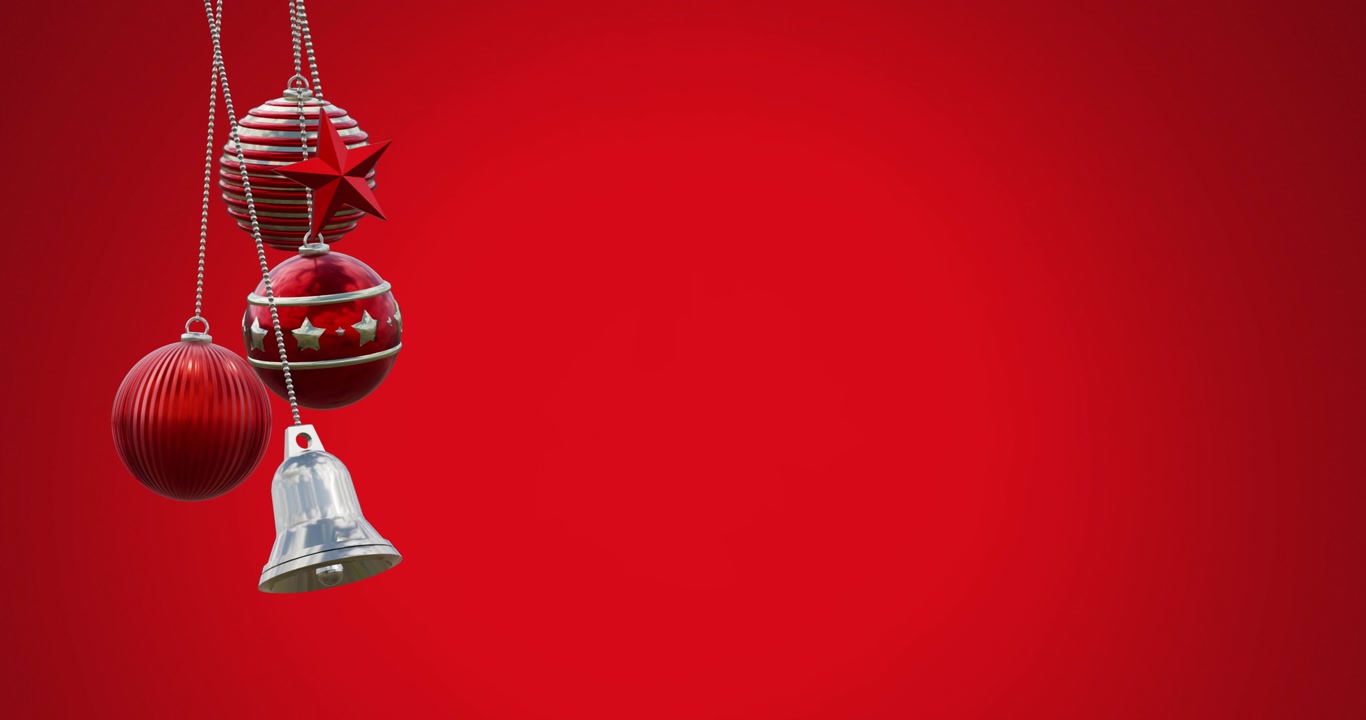 Animation of swinging baubles and bell against red background