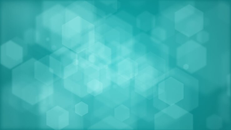 Abstract turquoise with hexagonal bokeh. Soft light blurred dots. Looped motion graphics. Animated background.