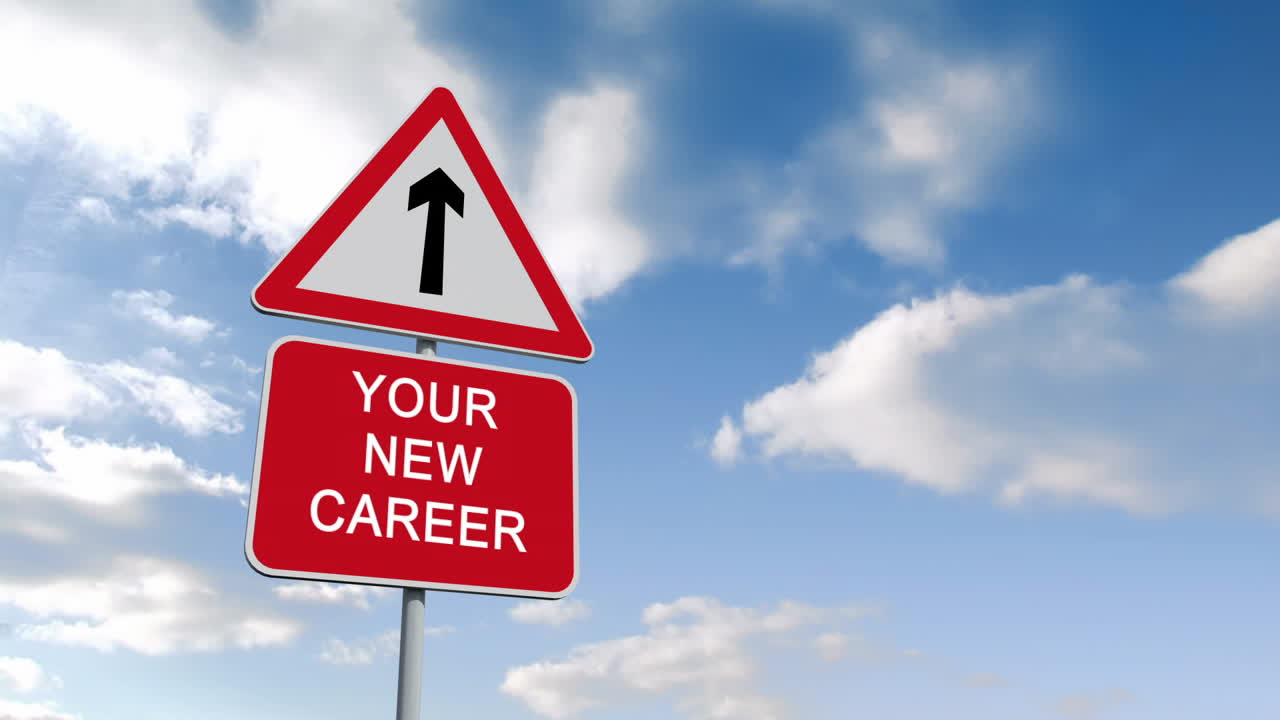 Your new career sign against blue sky 