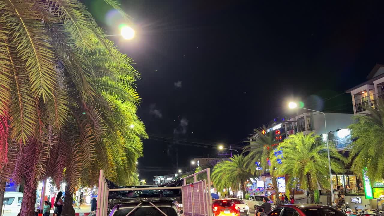 Firework display New Year Eve in Krabi Thailand main road, celebration