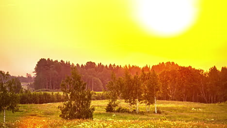 yellow bright sunrise over majestic rural landscape, fusion time lapse