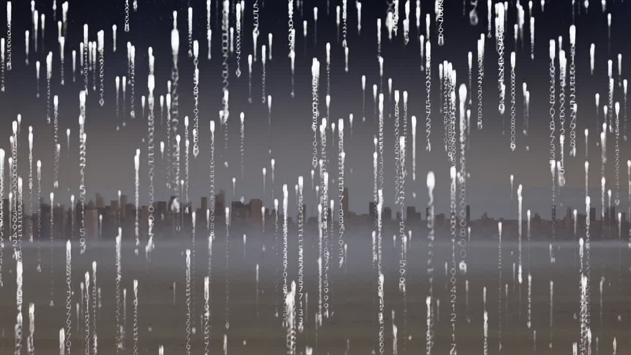 도시 풍경 위의 데이터 처리 애니메이션