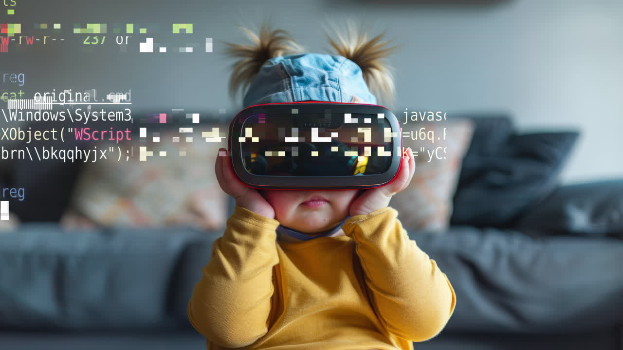 아이의 vr 헤드과 함께 작은 아이는 ai에서 만들어졌습니다.