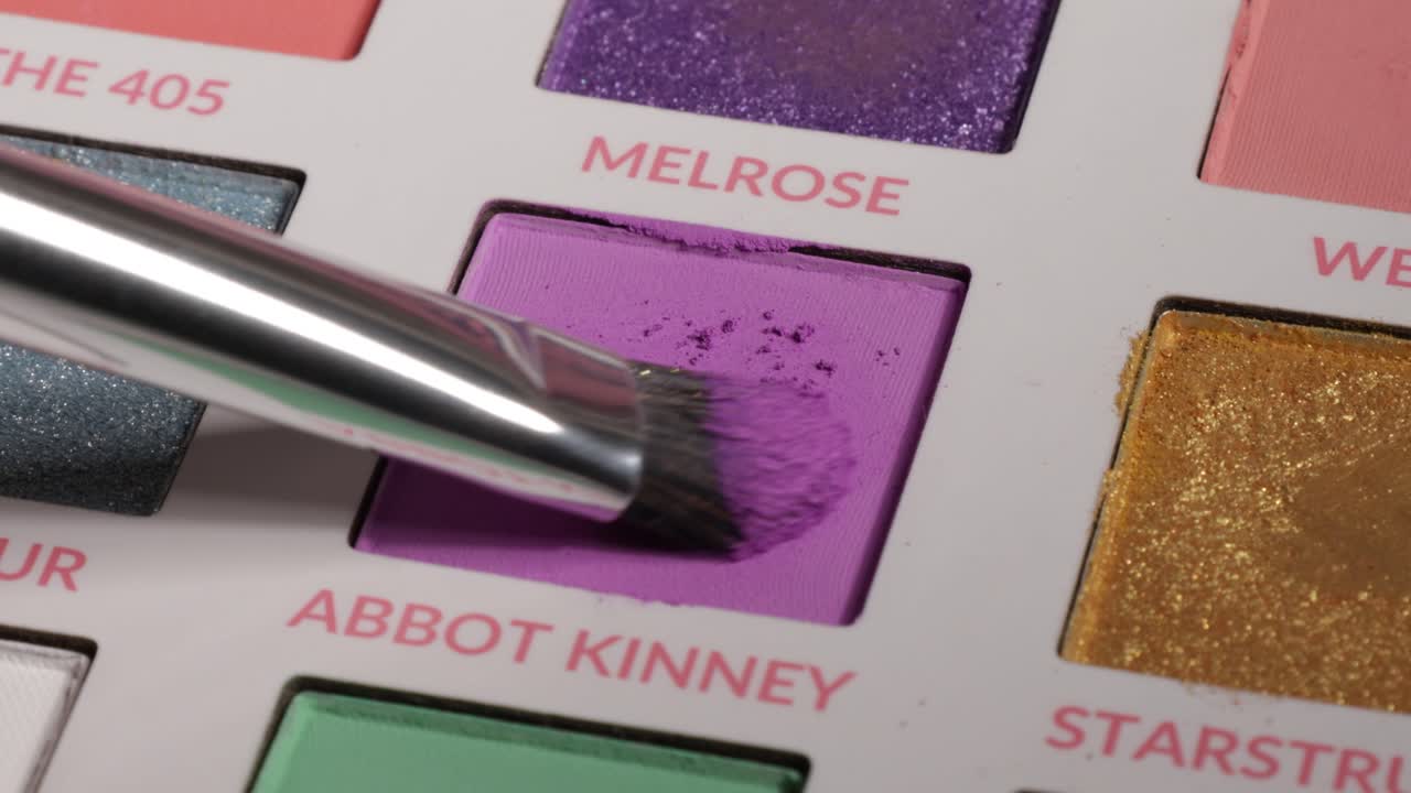 Shot of brush using eyeshadow from palette (abbot Kinney).