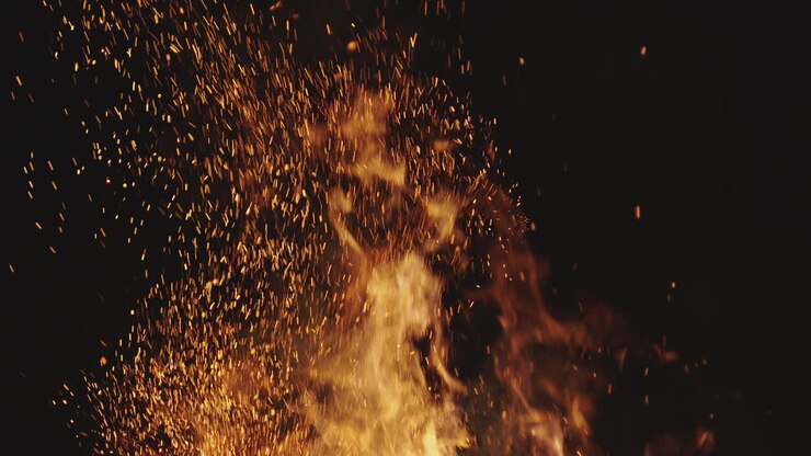 Close-up of Fiery Flames and Sparks