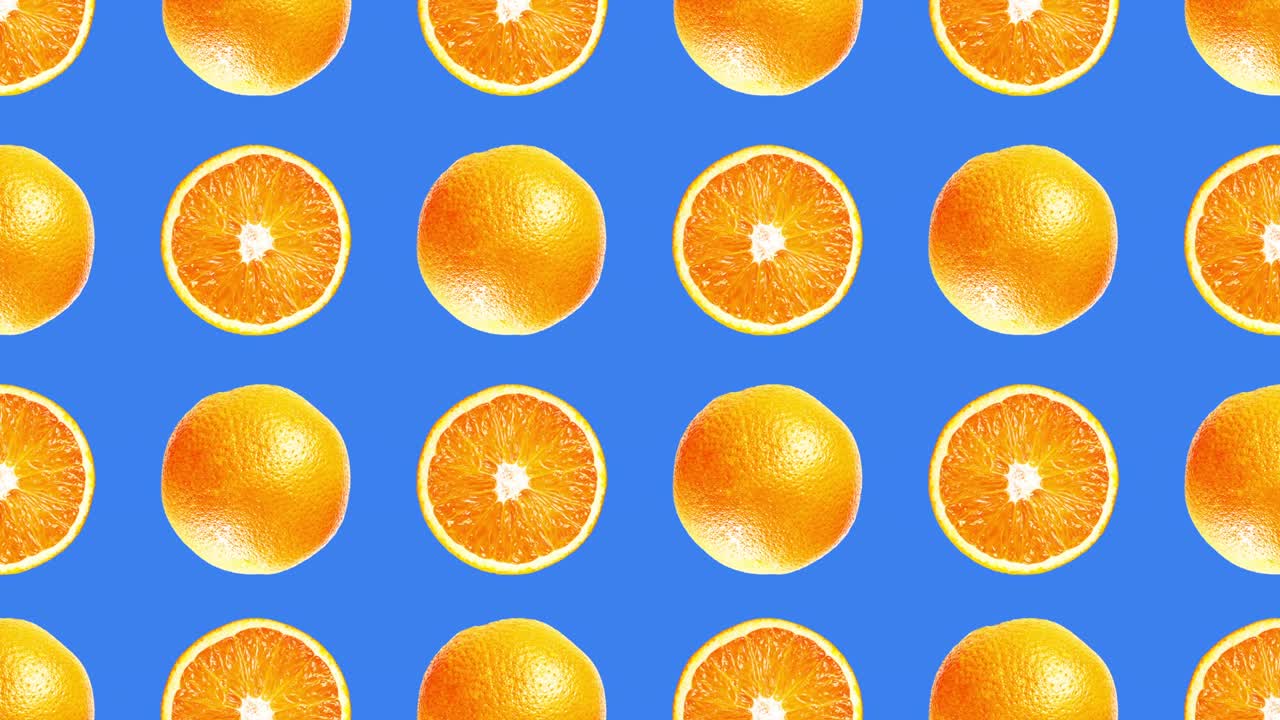 elegante patrón de jugosas frutas de naranja sobre un fondo azul