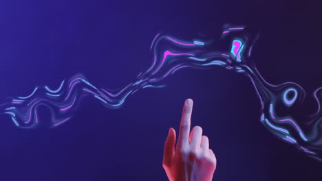 animation of glowing light trails of data transfer and asian woman's hand