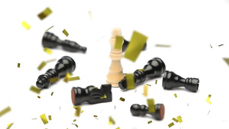 animación de confeti dorado cayendo sobre piezas de ajedrez sobre fondo blanco
