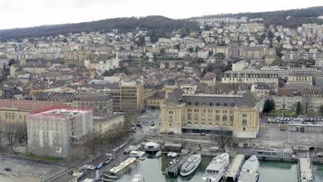 The-romantic-village-Neuchâtel-located-on-the-beautiful-lake-during-the-winter-season-in-the-swiss-alpine-landscape,-Switzerland,-Europe