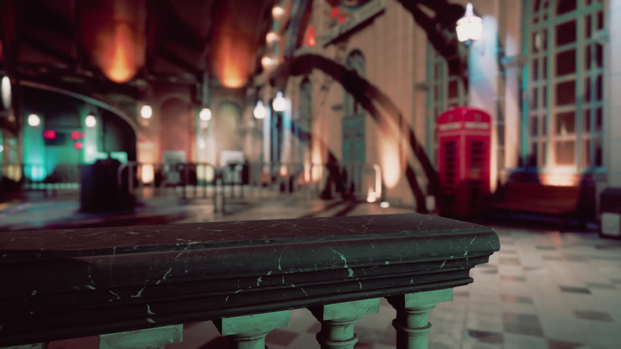 대형 박물관 복도 에 있는 어두운 대리석 발루스트레이드