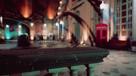 dark marble balustrade in a grand museum hallway