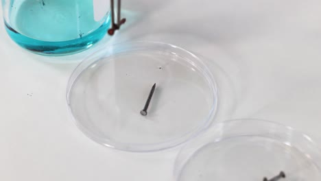 clavos de hierro que reaccionan con solución de sulfato de cobre
