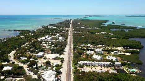 drone tracking of highway over tropical waters in the florida keys during daylight