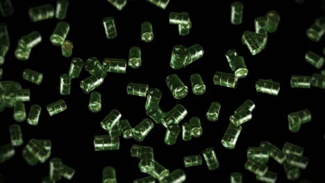 volando muchos tambores de combustible viejos en fondo negro. industria química, barriles de metal. animación 3d del tanque de petróleo girando. animación de bucle.