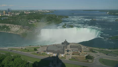 Schwenk-Von-Oben-Die-Kanadischen-Hufeisenfälle-Zu-Den-Amerikanischen-Wasserfällen