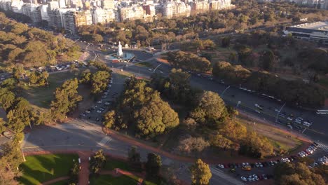 Aerial-over-Bosques-de-Palermo,-the-largest-urban-park-in-Buenos-Aires,-Argentina