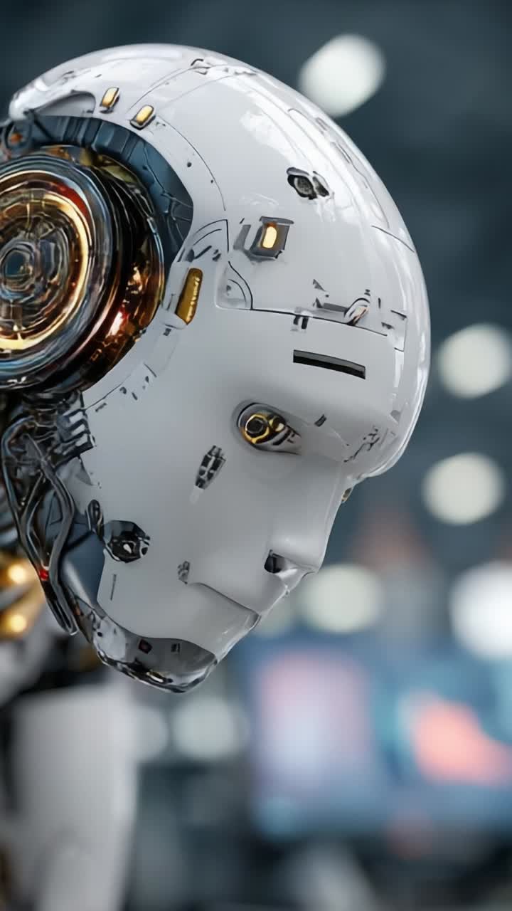 Exploring Advanced Robotics: A Close-Up View of a Futuristic Android Head with Intricate Design and High-Tech Features Highlighting Modern AI Innovations