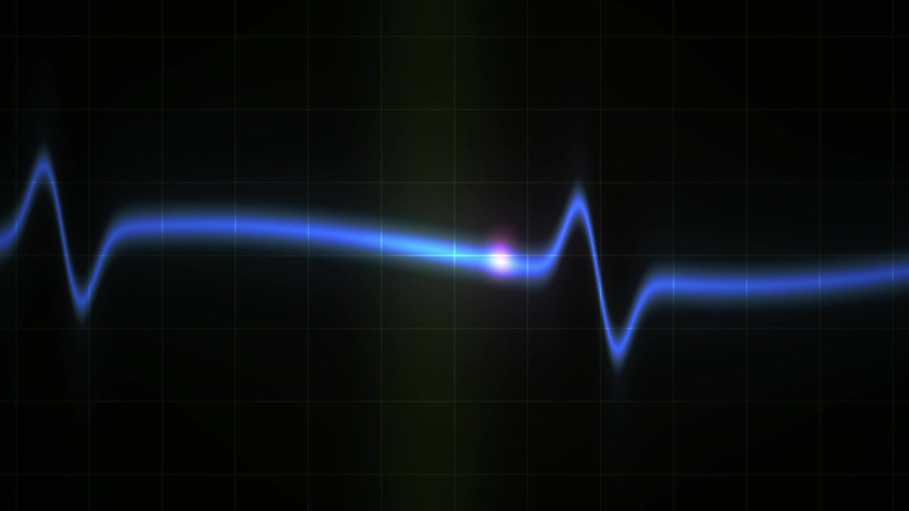Blue Glowing Heartbeat Waveform on a Digital Monitor