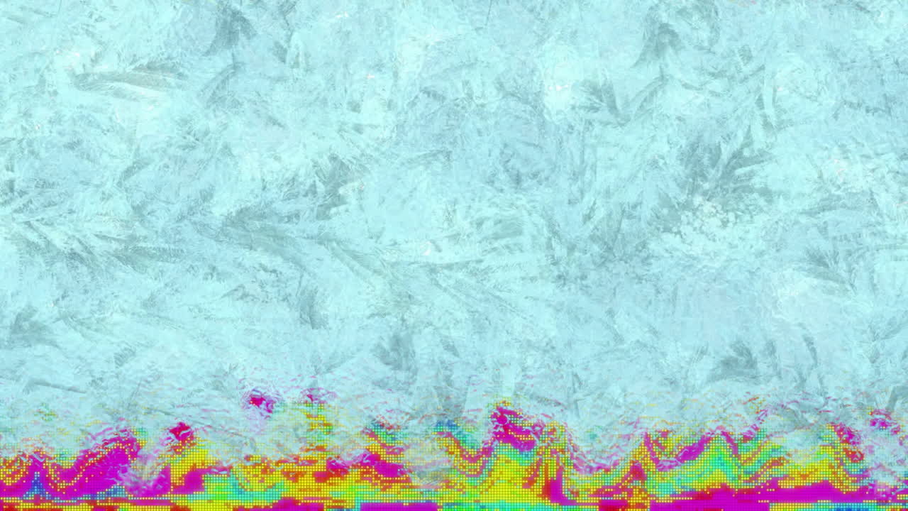 Animation of colourful shapes moving over ice background