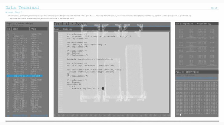 Code entries and data terminal access animation over technical interface