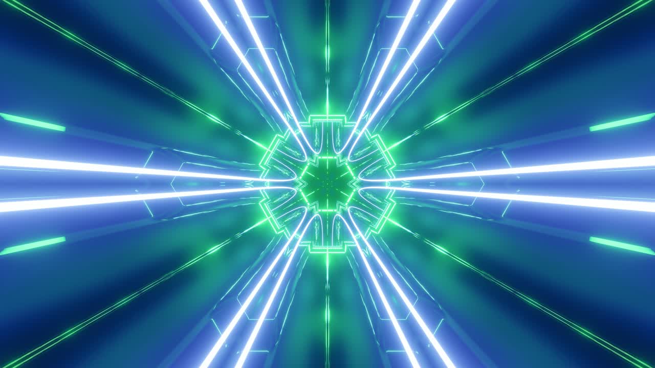 sfondo in stile cyberpunk o high-tech futuro. sci-fi tunnel trasformatore con luci al neon. 4k looped astratto high-tech tunnel. telecamera vola attraverso il tunnel cambiante ad alta velocità.