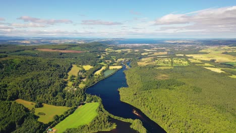 aerial view over loch ness, looking towards inverness, scottish highlands, scotland