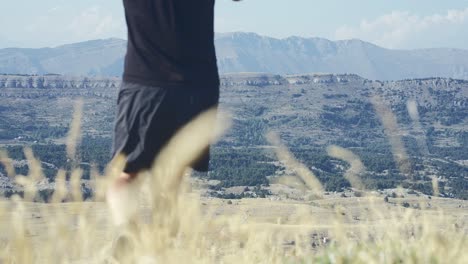 un hombre entrando al marco, de cara a las montañas