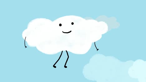 happy cloud walking on blue sky, 2d animation cartoon