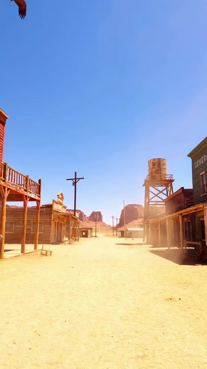 Strada vuota in un set cinematografico del Far West