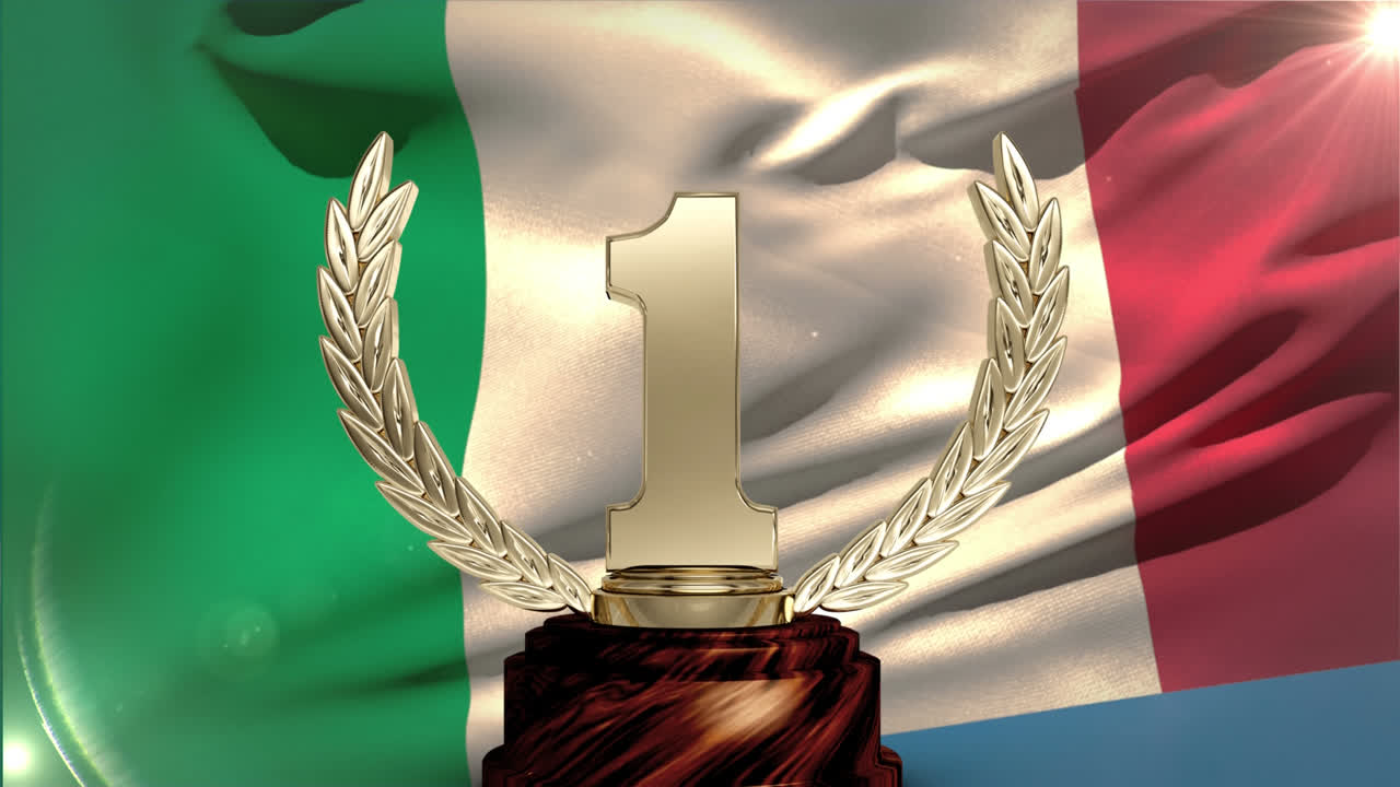 First place trophy with italian flag in the background