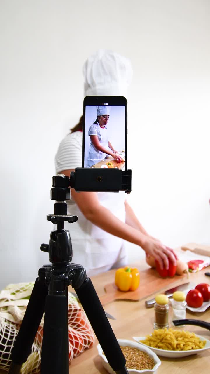 Recording cooking lesson. Food preparing and culinary training class concept.